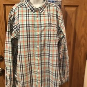 💚3/$25 Columbia mens XL dark/light blue white orange striped dress shirt